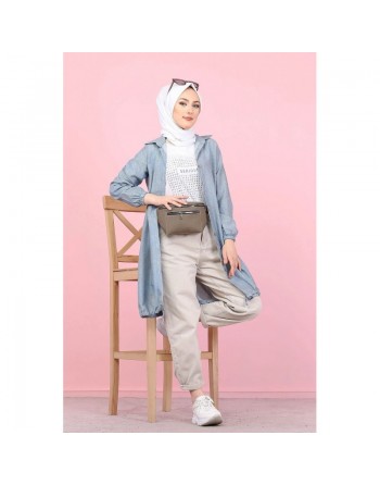 Tunique-Chemise ample boutonnée (Vetement tendance pour femme voilée) - Couleur bleu gris 