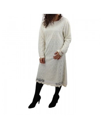 Robe-Tunique avec dentelle doublée pour femme - Couleur blanc ivoire 