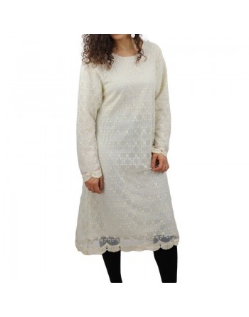 Robe-Tunique avec dentelle doublée pour femme - Couleur blanc ivoire 