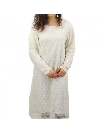 Robe-Tunique avec dentelle doublée pour femme - Couleur blanc ivoire 