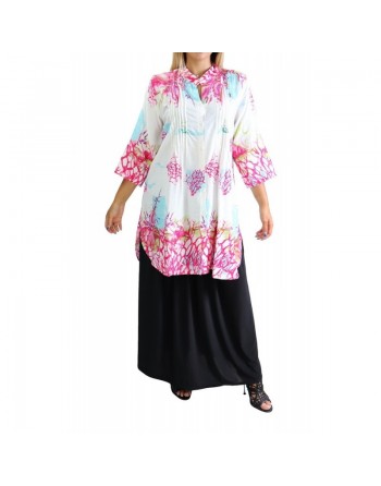 Tunique Chemise large motif fleur avec boutons pour femme 