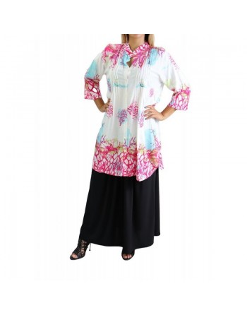 Tunique Chemise large motif fleur avec boutons pour femme 