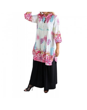 Tunique Chemise large motif fleur avec boutons pour femme 