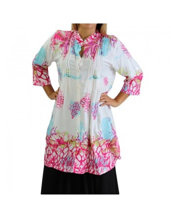 Tunique Chemise large motif fleur avec boutons pour femme 