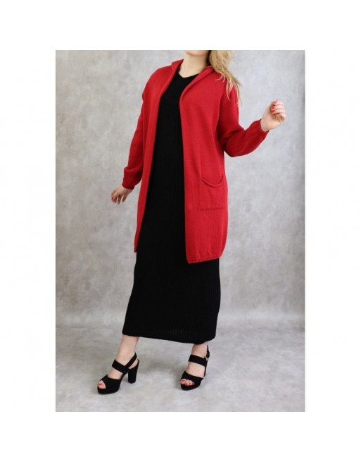 Gilet Star femme mi-long à capuche de marque Amelis Paris- Couleur rouge 
