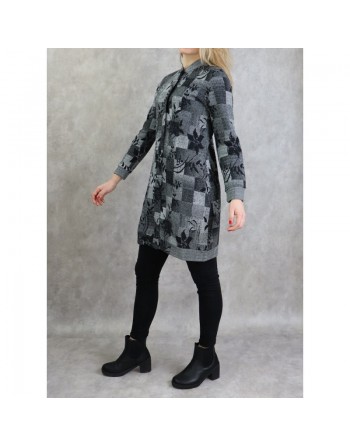 Gilet mi-long imprimé de couleur gris et noir 