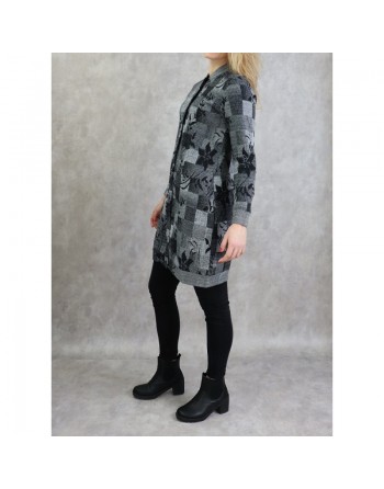 Gilet mi-long imprimé de couleur gris et noir 