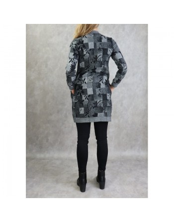 Gilet mi-long imprimé de couleur gris et noir 