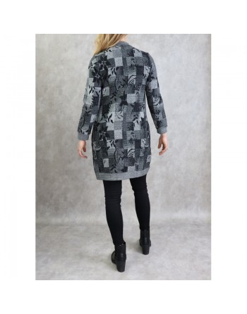 Gilet mi-long imprimé de couleur gris et noir 