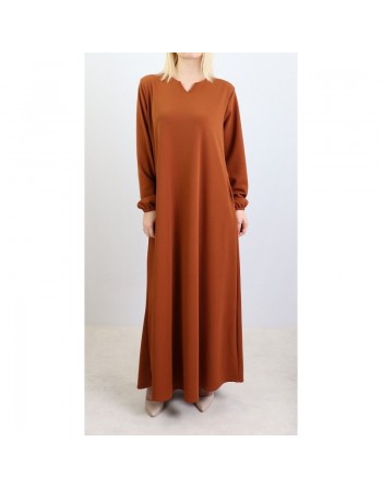 Robe sobre évasée col V pour femme - Marque Amelis Paris - Couleur rouille 