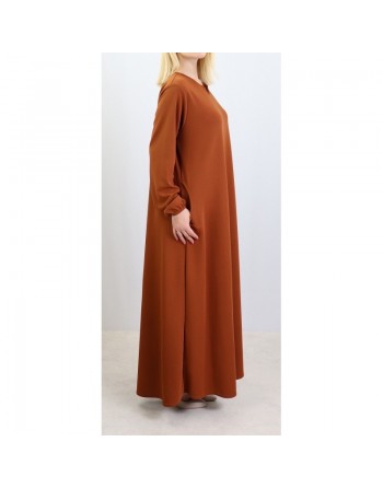 Robe sobre évasée col V pour femme - Marque Amelis Paris - Couleur rouille 