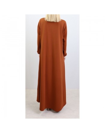 Robe sobre évasée col V pour femme - Marque Amelis Paris - Couleur rouille 