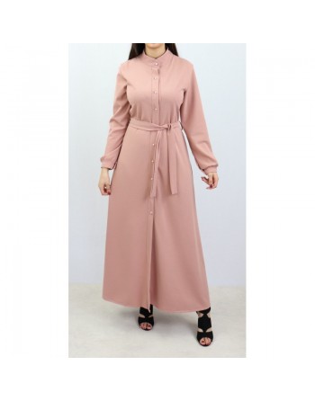 Robe chemise entièrement boutonnée avec ceinture - Couleur rose poudrée - Marque Amelis pour femme 