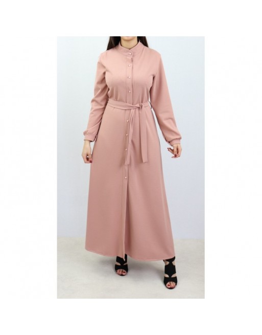 Robe chemise entièrement boutonnée avec ceinture - Couleur rose poudrée - Marque Amelis pour femme Robe chemise entièrement boutonnée avec ceinture - Couleur rose poudrée - Marque Amelis pour femme