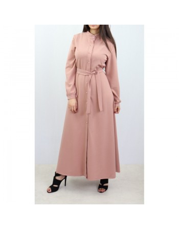 Robe chemise entièrement boutonnée avec ceinture - Couleur rose poudrée - Marque Amelis pour femme 