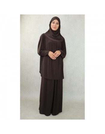 Jilbab ample et mastour pour femme (Jilbeb deux pièces : Cape + Jupe) - Marque Best Ummah - Couleur Marron foncé 