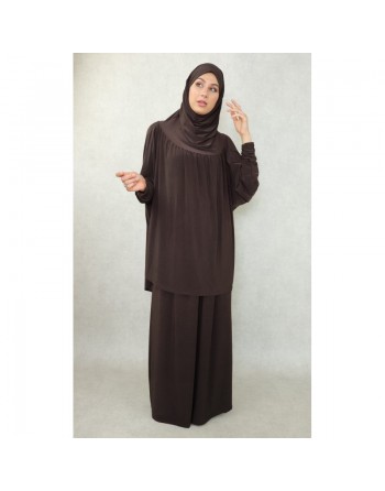 Jilbab ample et mastour pour femme (Jilbeb deux pièces : Cape + Jupe) - Marque Best Ummah - Couleur Marron foncé 