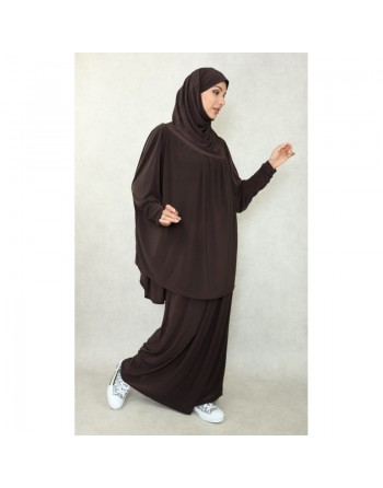 Jilbab ample et mastour pour femme (Jilbeb deux pièces : Cape + Jupe) - Marque Best Ummah - Couleur Marron foncé 