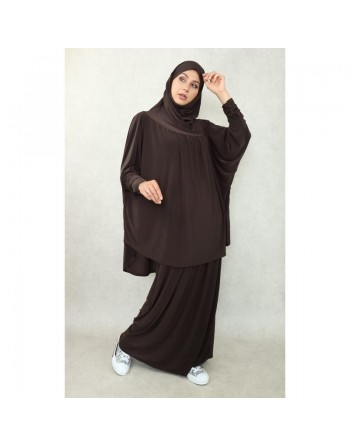 Jilbab ample et mastour pour femme (Jilbeb deux pièces : Cape + Jupe) - Marque Best Ummah - Couleur Marron foncé 