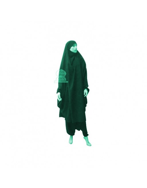 Jilbab deux (2) pièces cape et sarouel (pantalon) - Couleur Vert émeraude Jilbab deux (2) pièces cape et sarouel (pantalon) - Couleur Vert émeraude
