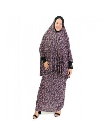 Ensemble de 2 pièces pour la prière avec motifs à fleurs sur fond couleur Noir 