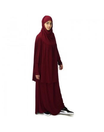Jilbab Sport ample deux pièces (Cape + Jupe) pour femme - Marque Best Ummah - Couleur bordeaux 