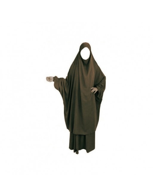 Jilbab adulte 2 pièces - Cape + Jupe évasée - Couleur marron foncé Jilbab adulte 2 pièces - Cape + Jupe évasée - Couleur marron foncé