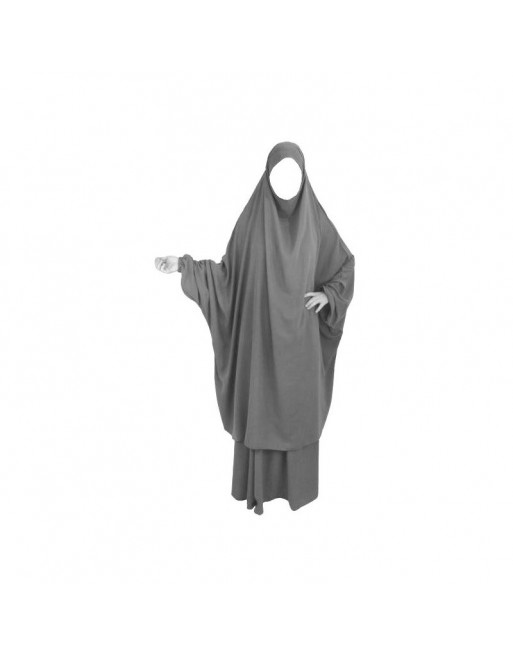 Jilbab adulte 2 pièces - Cape + Jupe évasée - Couleur gris clair Jilbab adulte 2 pièces - Cape + Jupe évasée - Couleur gris clair