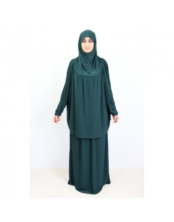 Jilbab ample deux pièces jupe + cape (taille standard pour femme) - Couleur vert canard 