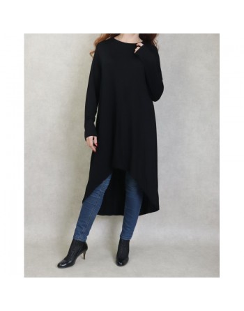 Tunique longue en viscose pour femme - Couleur Noir 