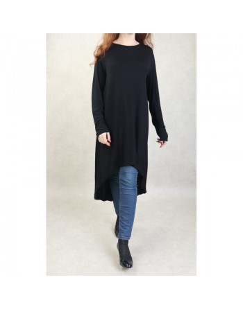 Tunique longue en viscose pour femme - Couleur Noir 