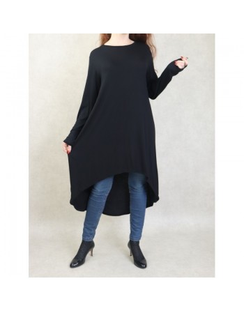 Tunique longue en viscose pour femme - Couleur Noir 