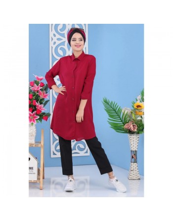 Chemise longue et ample pour femme - Couleur Framboise 