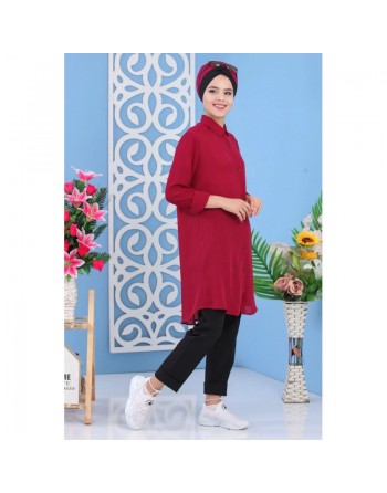 Chemise longue et ample pour femme - Couleur Framboise 