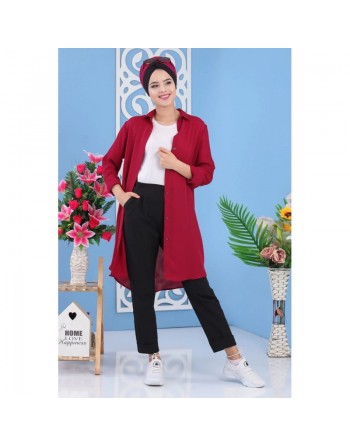 Chemise longue et ample pour femme - Couleur Framboise 