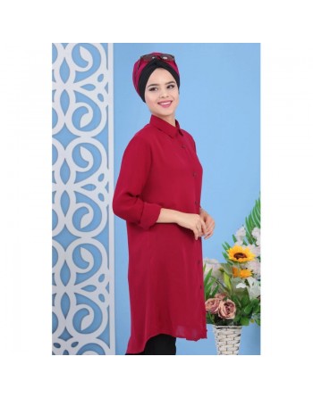 Chemise longue et ample pour femme - Couleur Framboise 