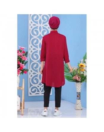 Chemise longue et ample pour femme - Couleur Framboise 