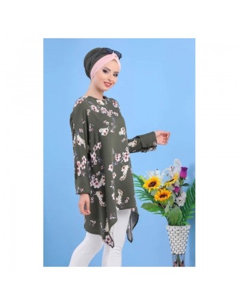 Tunique ample pour femme à motif floral - Couleur kaki 