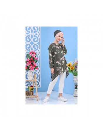 Tunique ample pour femme à motif floral - Couleur kaki 