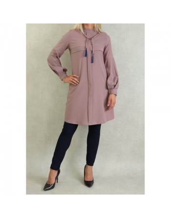 Tenue casual chic pour femme - Ensemble deux (2) pièces : Tunique et Pantalon Couleur Rose parme et marine - Marque Amelis P... 