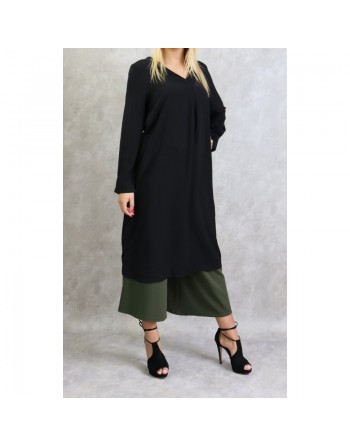 Tunique longue col croisé pour femme de couleur Noir 