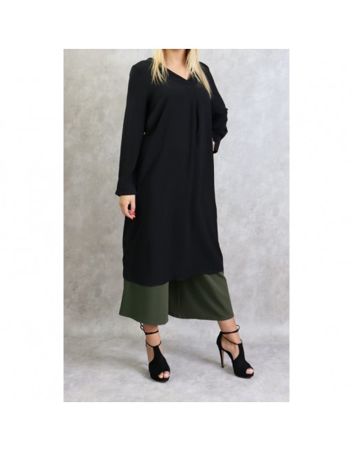 Tunique longue col croisé pour femme de couleur Noir 