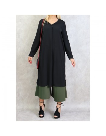 Tunique longue col croisé pour femme de couleur Noir 