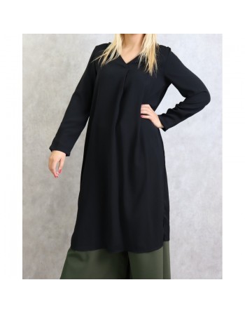 Tunique longue col croisé pour femme de couleur Noir 