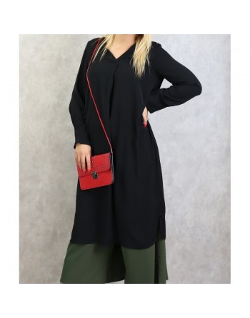 Tunique longue col croisé pour femme de couleur Noir 