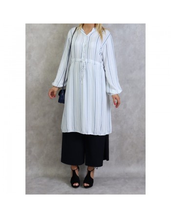 Tunique femme à rayures de couleur blanche en viscose - Taille Unique 