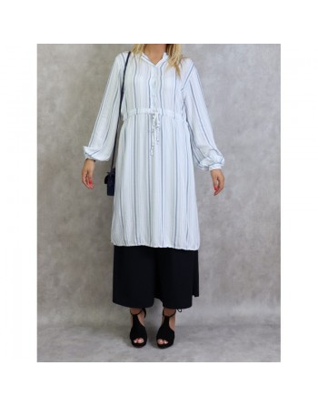 Tunique femme à rayures de couleur blanche en viscose - Taille Unique 
