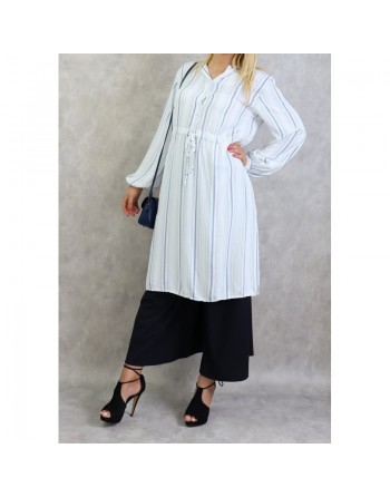 Tunique femme à rayures de couleur blanche en viscose - Taille Unique 