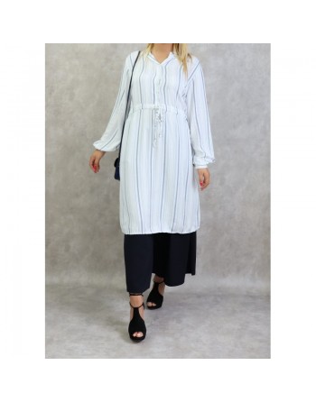 Tunique femme à rayures de couleur blanche en viscose - Taille Unique 