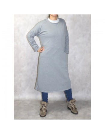 Tunique longue Sportswear en coton avec une grande poche pour femme - Couleur gris chiné 